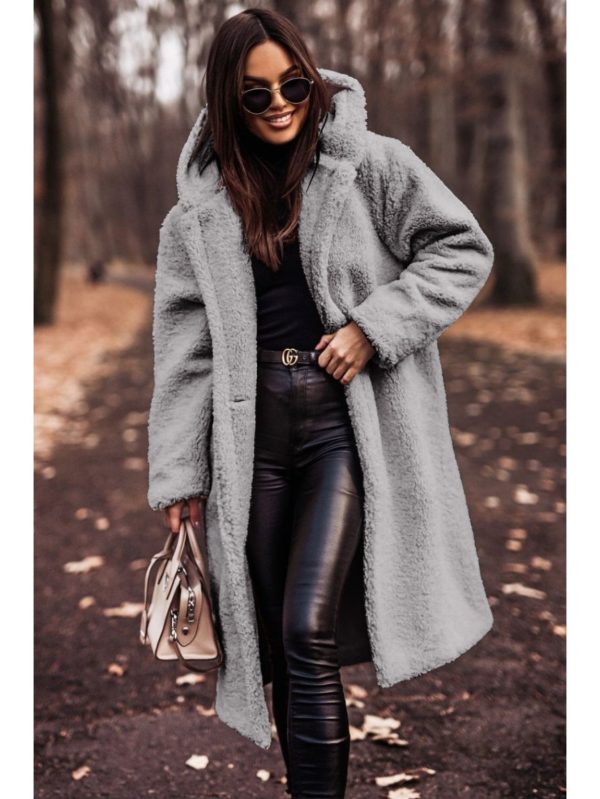 women's 2025 fall winter hooded fleece coat oversized mid length long sleeve solid color jacket with pockets, soft warm cozy outerwear for daily wear, casual to semi formal outfits (machine washable, no stretch fabric) white & neutral tones available