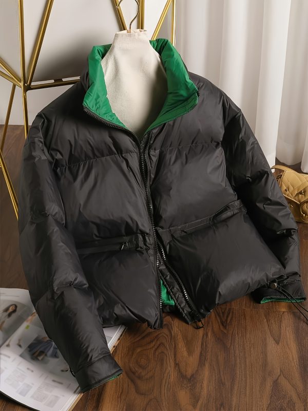 women's zip up hooded jacket casual loose fit, long sleeve, solid color, stand collar, front zipper, flared hem, lightweight polyester, perfect for casual attire, casual outerwear | minimalist jacket | zippered jacket