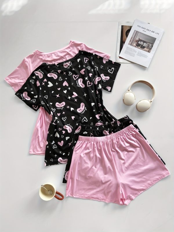 crewneck short sleeved printed top + pants packing two set combo set
