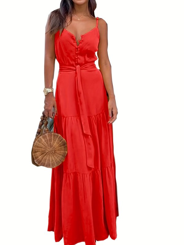 casual chic sleeveless floral dress stunning v neck, elastic waistband for a snug fit, delicate ruffle details, and stylish large blooms for a perfect summer ensemble