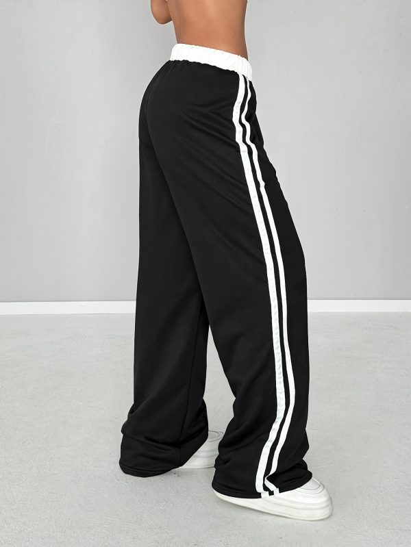 women's high waisted black sweatpants, printed with white '10' casual street style, loose fit, drawstring waist, suitable for autumn and winter, comfortable jogging pants