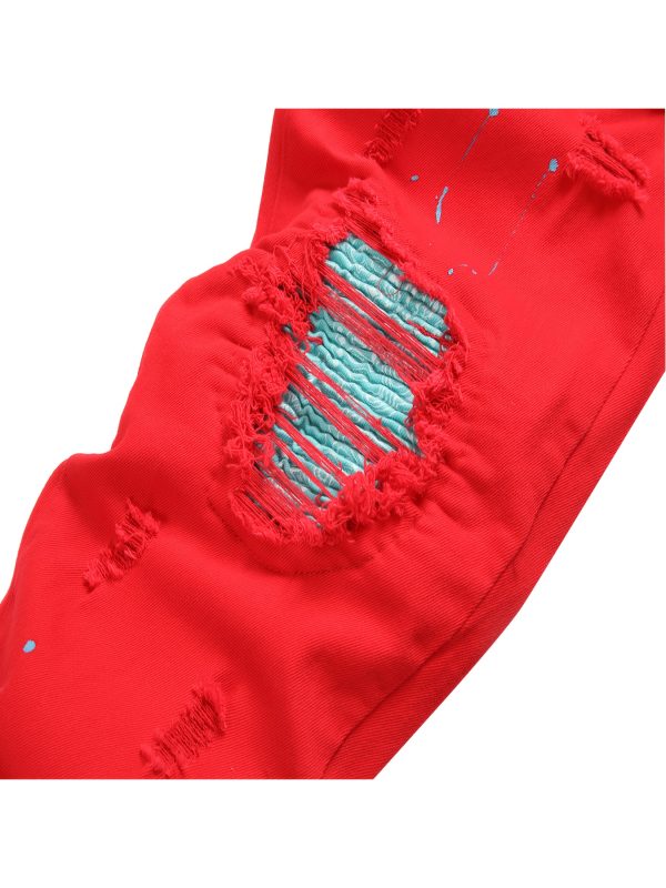 men's sunny red slim fit jeans green embossed wave lining men's ripped skinny jeans fashionu002fbusiness negotiationu002fholiday partyu002foutdoor travel straight comfortable waisted pants easy to match with tops