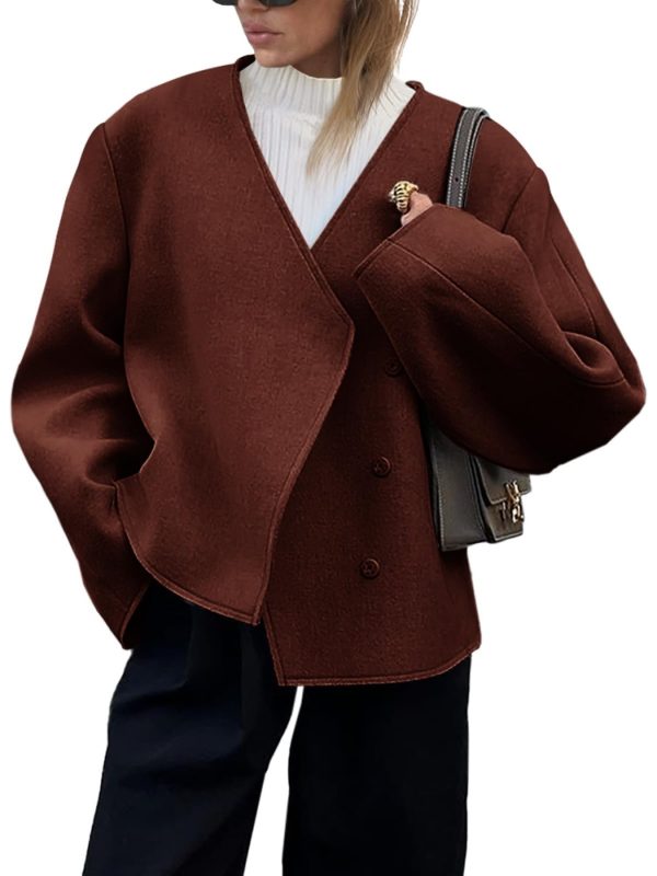 womens cropped jackets fall v neck short pea coats single breasted outerwear winter outfits