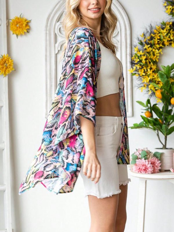 womens casual beach cover up chic multicolor snake print loose flowing kimono cardigan open front batwing sleeve asymmetric hem lightweight breezy summer vacation resort wear swimsuit coverup