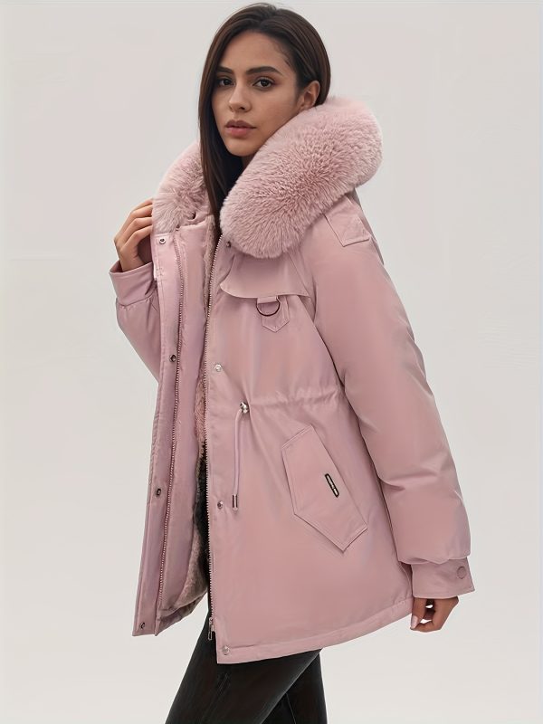 women's beige faux fur zip up coat long winter coat with pockets, solid color, fallu002fwinter style, cozy outerwear for cold weather, cozy winter wear | zipup coat | durable outerwear