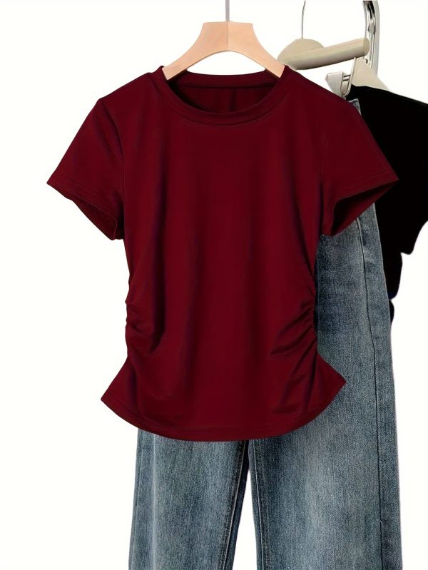 women's solid color fitted short sleeve round neck t shirt