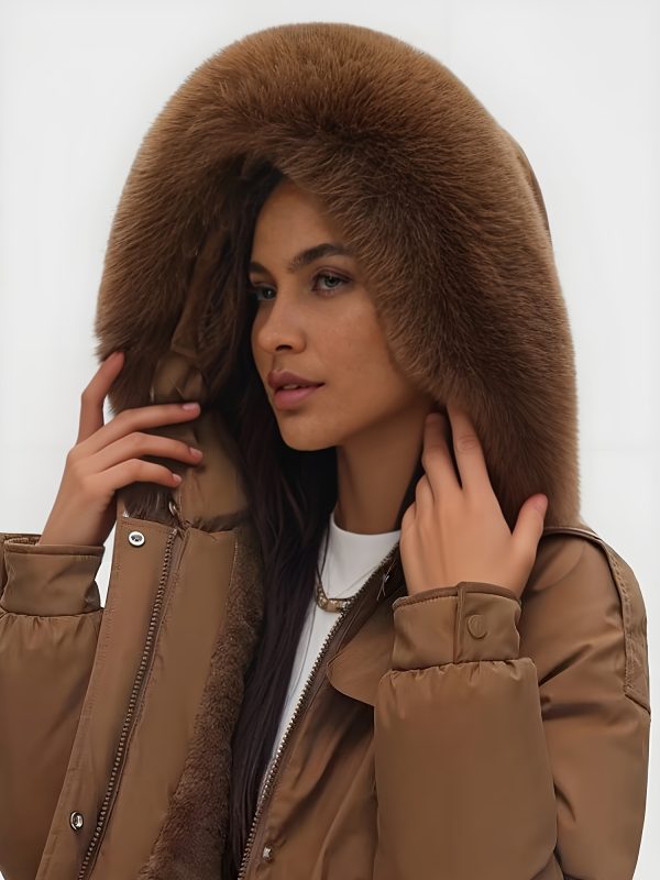 women's beige faux fur zip up coat long winter coat with pockets, solid color, fallu002fwinter style, cozy outerwear for cold weather, cozy winter wear | zipup coat | durable outerwear