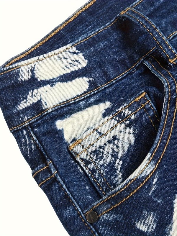 men's streetwear distressed destroyed slim fit straight leg ripped jeans two tone blue & denim pants with built in zipper, all season casual wear, low rise jeans