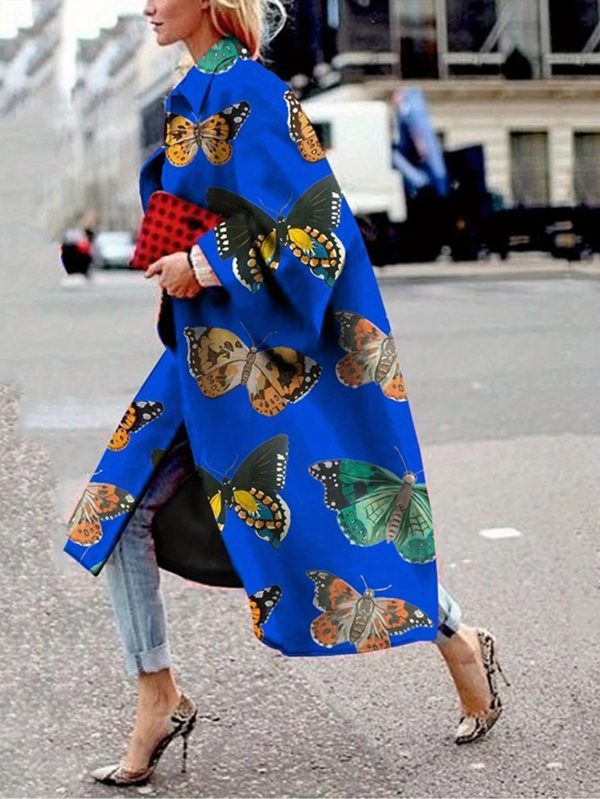 fashion long sleeve butterfly print thermal jacket women's mid length autumn winter jacket women's casual coat windbreaker jacket