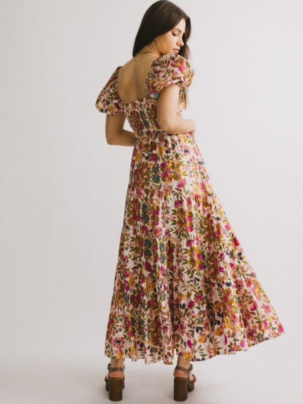 summer puff sleeve waist pleated elegant slim dress perfect for everyday vacation seaside parties