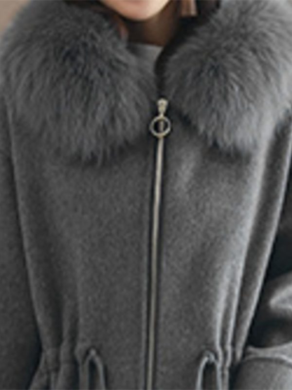 women's autumn and winter slim fit fashion padded wool collar zipper coat