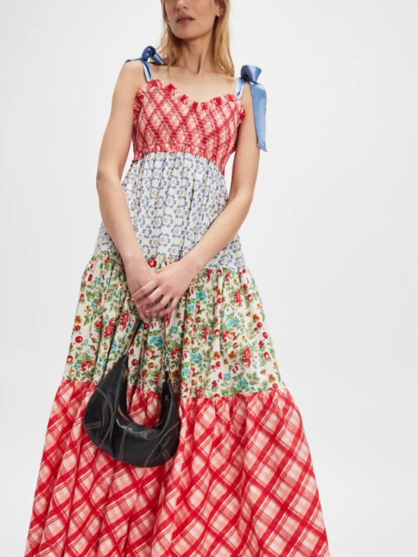 women cami dress floral print tie up shoulder straps sleeveless dress long dress summer big swing a line dress