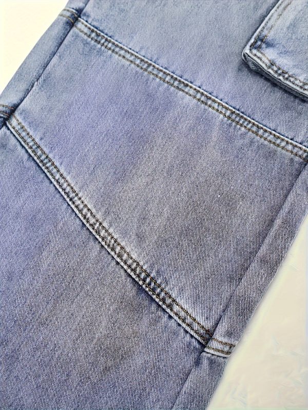 men's washed denim pants with multiple pockets, solid color washed denim street style workwear pants