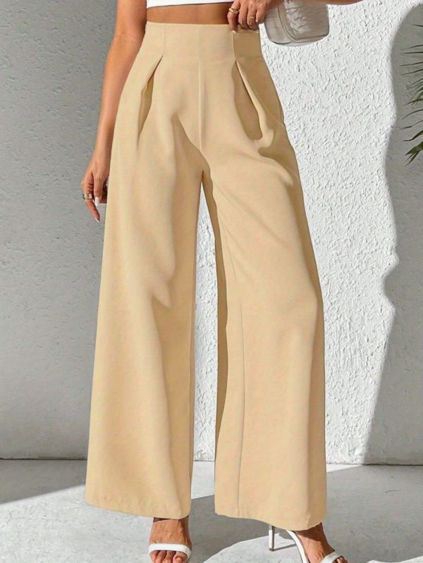 women new elegant high waisted drape wide leg dress pants suit pants solid color fashion office work pants