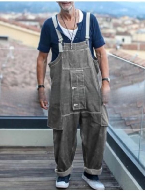 men's loose fit workwear jeans & trousers casual multi pocket overalls with raw wash, medium stretch, all season comfort, solid color, perfect for casual attire, casual wear | relaxed fit jeans | medium stretch fabric