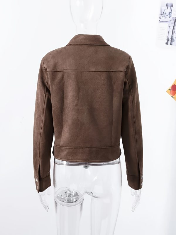 retro women's brown jacket with lapel & buttons long sleeve h silhouette coat, machine washable solid color springu002ffall outerwear for urban fashion & outdoor