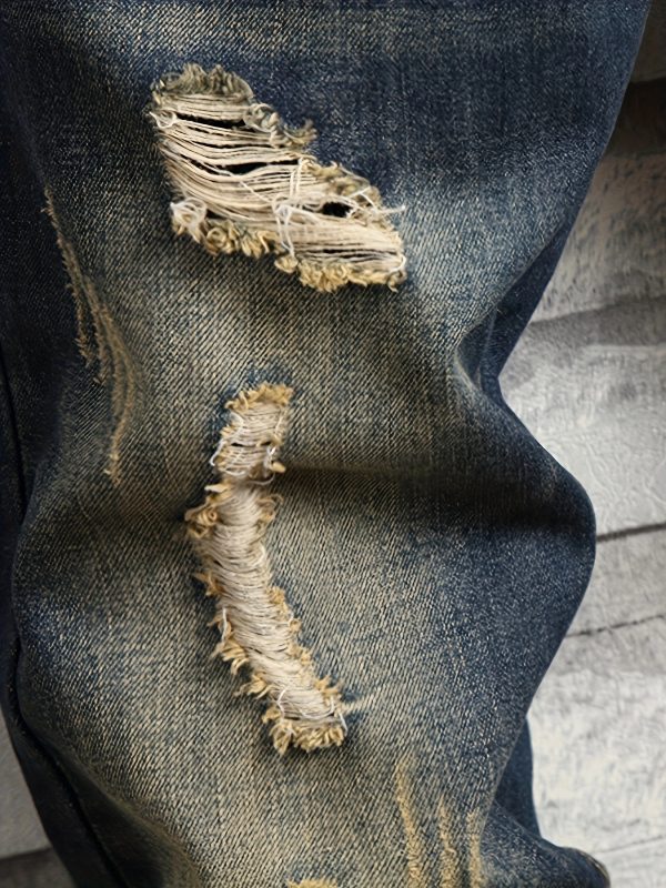 men's springu002fsummer american retro loose ripped versatile fashion straight leg small leg jeans