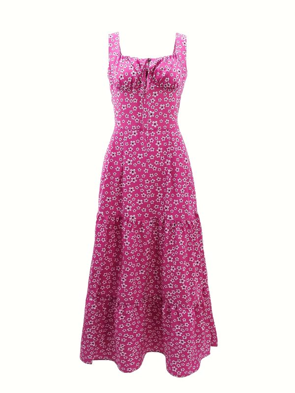 women's floral print maxi dress with adjustable drawstring waist square neck a line lightweight breathable fabric for springu002fsummer vacation & casual outfits, cute summer dresses, summer fashion, flowy material