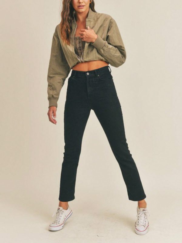 womens casual bomber chic cropped zip up baseball jacket lightweight stand collar long sleeve olive green relaxed fit spring fall streetwear fashion forward outerwear layer daily wear