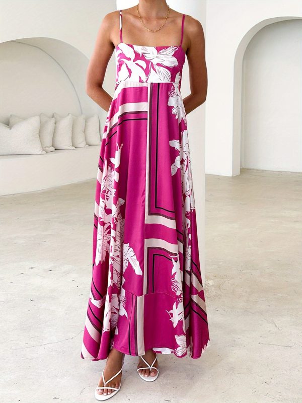 women's long cami dress stripeu002fdot print spaghetti strap backless a line flowy dress