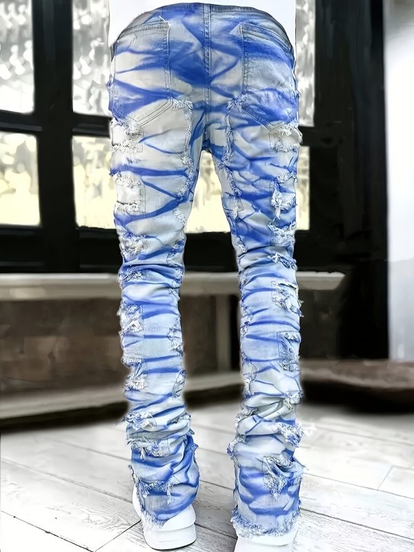 men's fashion creative fringe painted street style jeans