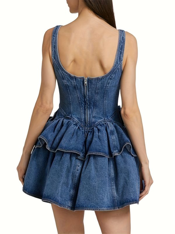 fashion design 3d three dimensional flower double layer denim camisole skirt
