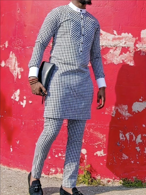 men's casual long sleeved two piece suit mid length top and trousers