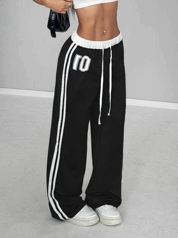 women's high waisted black joggers with white