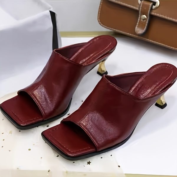 women's square toe stiletto heel sandals slip on mid heel synthetic cover black dress shoes for summer fashion, casual & formal events, high heel sandals