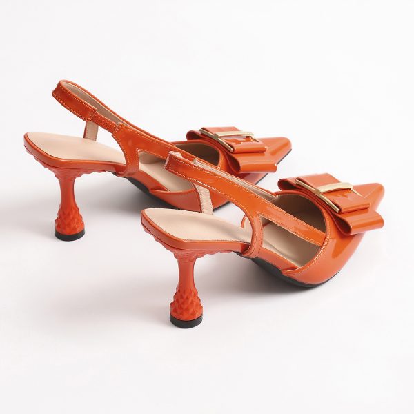 women's elegant bow decorated pointed toe sandals with ultra high pineapple heel slip on rear ankle strap, vibrant orange synthetic cover, lightweight tpu sole for office & party summer footwear, evening wear, stylish finish, fashion lovers