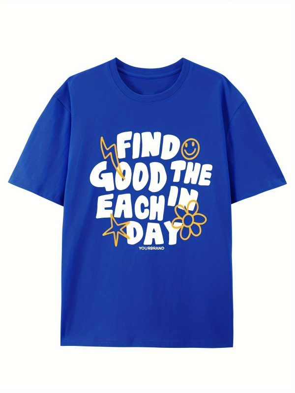 find good in the each day men's high quality thick combed 220g cotton round neck t shirt with trendy pixel style printed short sleeves