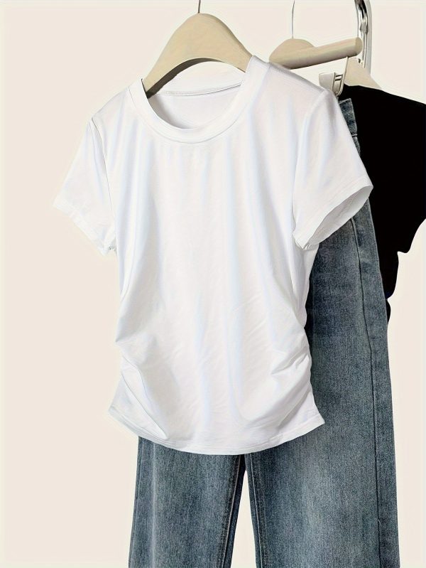 women's solid color fitted short sleeve round neck t shirt