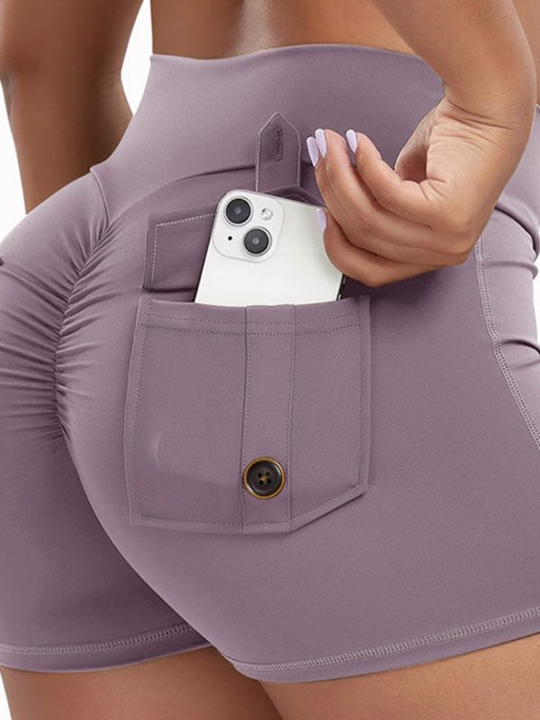 women's yoga shorts solid color high waisted short pants tummy control workout cycling pants with pockets