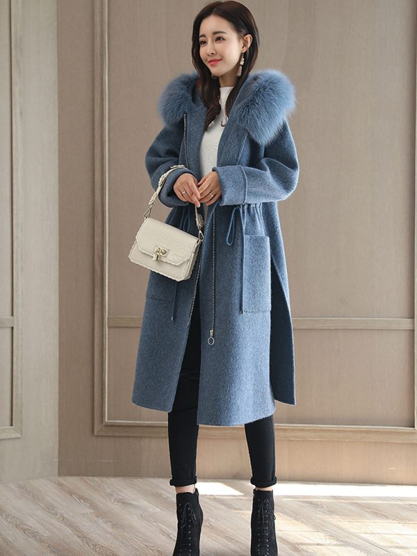 women's autumn and winter slim fit fashion padded wool collar zipper coat