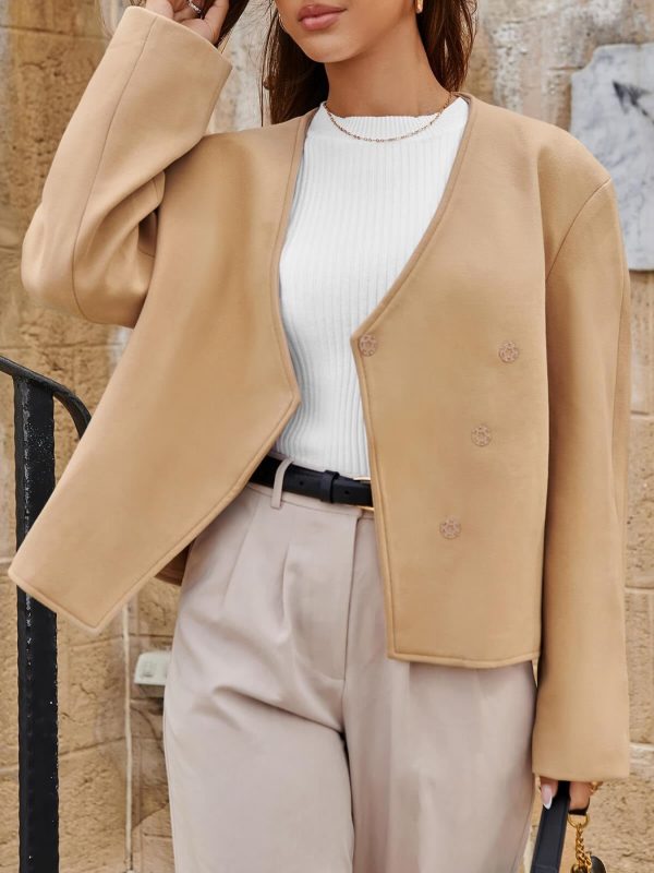 womens cropped jackets fall v neck short pea coats single breasted outerwear winter outfits