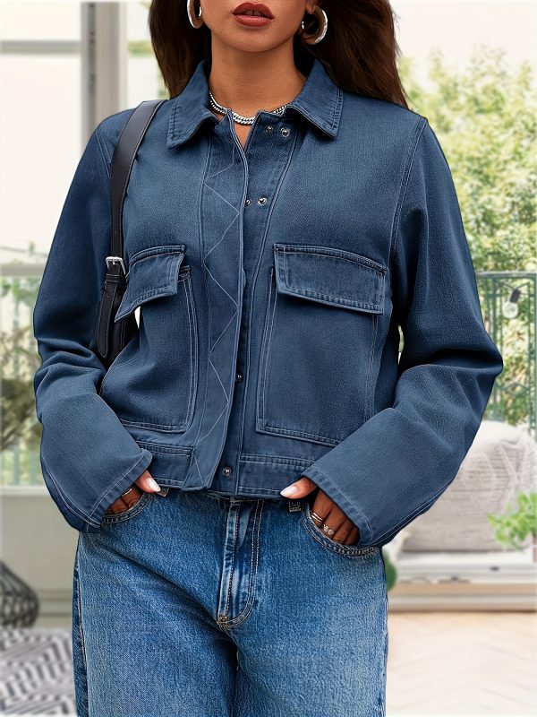 womens denim jackets casual long sleeve button jean shirt shackets with pockets