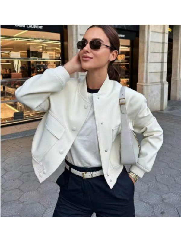 1pc spring and autumn european and american stand collar large pocket unisex style women's