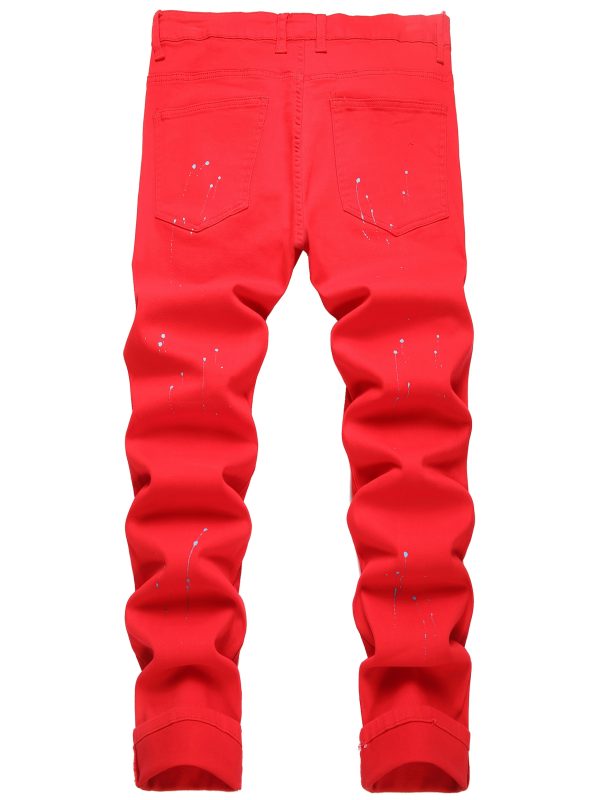 men's sunny red slim fit jeans green embossed wave lining men's ripped skinny jeans fashionu002fbusiness negotiationu002fholiday partyu002foutdoor travel straight comfortable waisted pants easy to match with tops