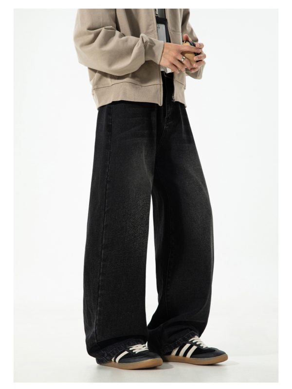american retro washed oversized jeans for men, autumn new trendy brand straight pants, loose fit long trousers