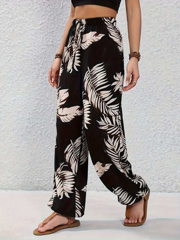 womens casual and fashionable pants leaf pattern print, loose and comfortable fit, suitable for daily commuting, leisure outings, vacation travel, spring, summer and autumn pant