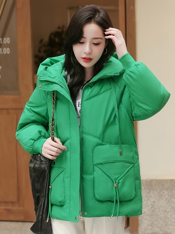 solid color zip up padded jacket coat, casual long sleeve warm hooded outerwear for winter, women's clothing