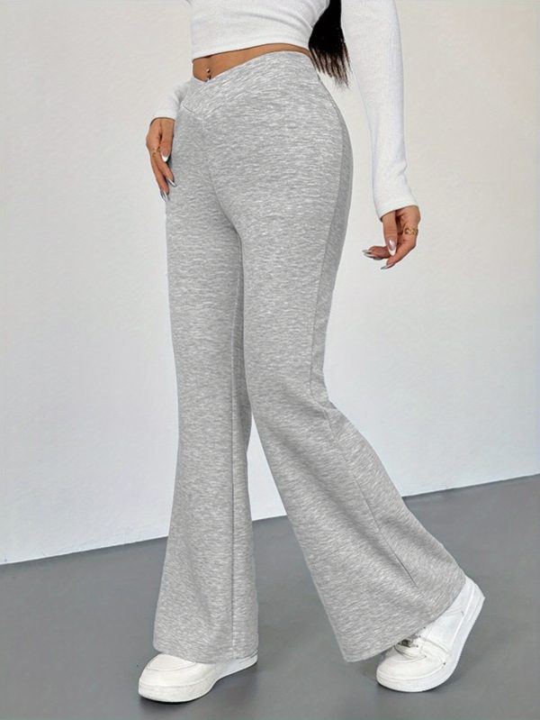 women's autumn floral grey casual slim fit flared pants