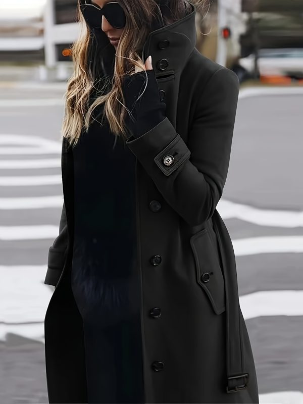 women's elegant slim fit fallu002fwinter coat chic non transparent outerwear, machine washable cold weather trench coat for everyday & formal events, sophisticated craftsmanship