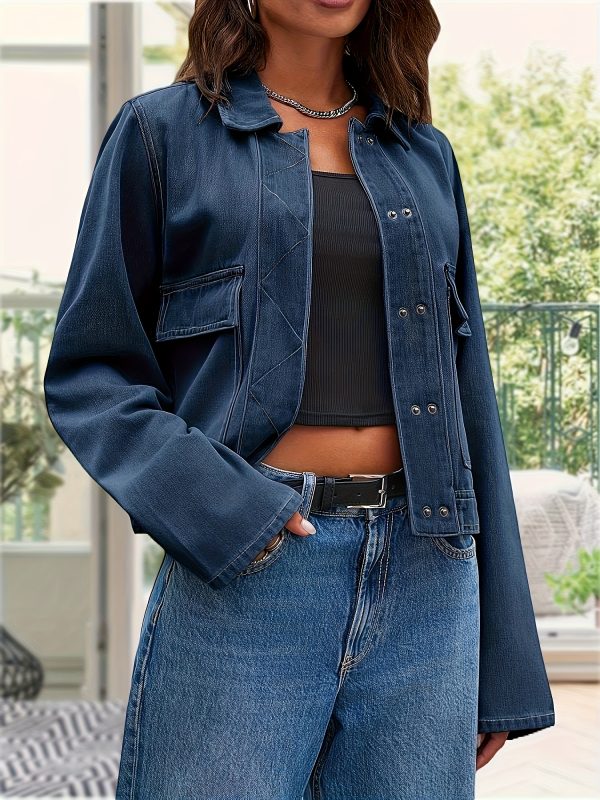 womens denim jackets casual long sleeve button jean shirt shackets with pockets