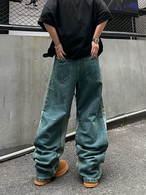 high street washed y2k style loose fit men's jeans | a must have retro distressed loose jeans for street fashion, perfect for work, daily commuting, and wearable in all seasons.