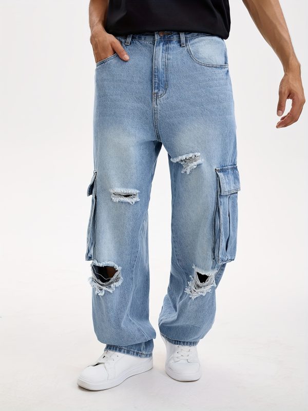 men's y2k vintage streetwear jeans non stretch denim cargo pants with mid rise loose fit, multi pocket utility leg for edgy outfits machine washable all season jeans, urban style, distressed look, sturdy construction, fashion enthusiasts