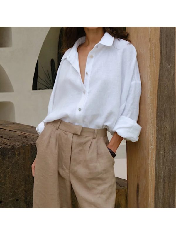 women's solid navy blue lapel collar shirt loose fit long sleeve single breasted button front, classic pointed collar & structured chest pocket, casual to semi formal versatile blouse for spring summer fall, comfortable everyday & special occasion wear