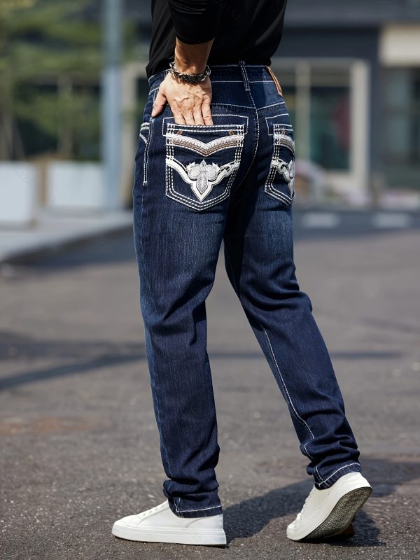 men's classic four season stretch embroidered straight leg jeans