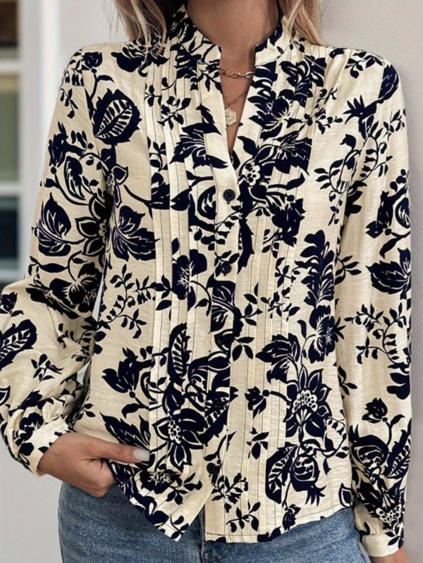 women's elegant floral print blouse with v neck and ruffled sleeves casual chic top for all seasons, casual chic wear | floral print blouse | ruffled sleeves, ladies blouses