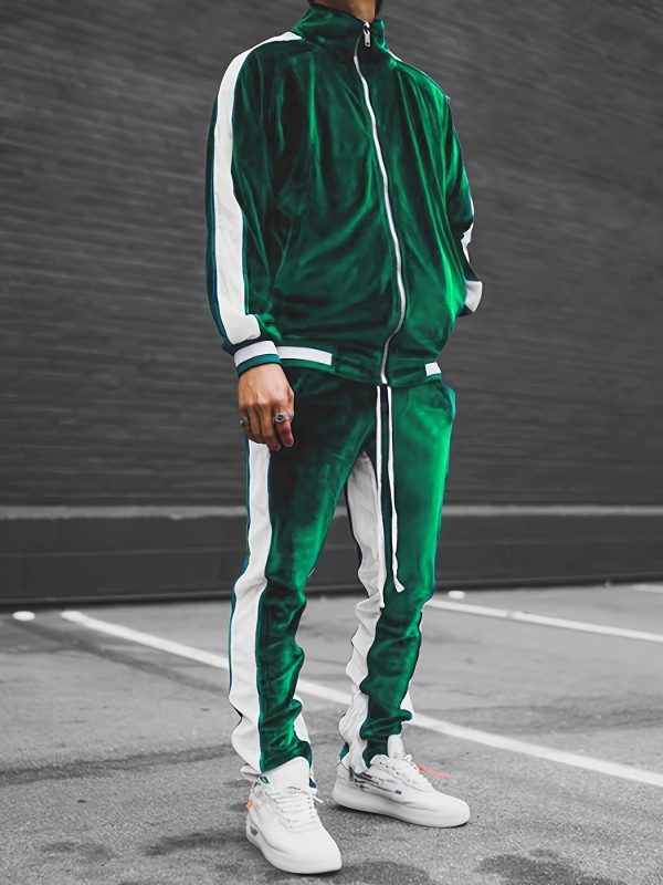 men's velour tracksuit sweatsuit set jogging suits full zip casual jackets pants 2pcs outfit athletic workout
